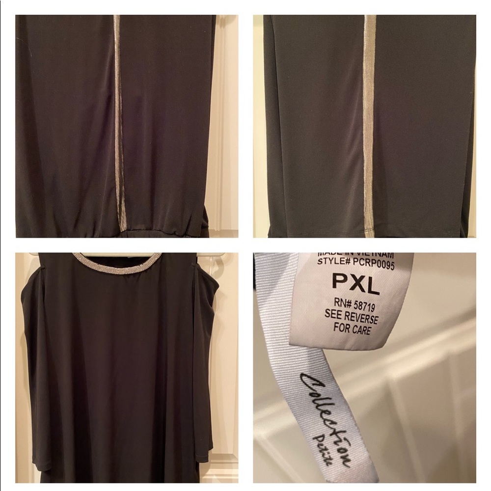 Tuxedo pants with jeweled cold shoulder top